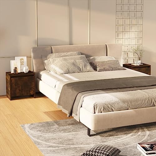 HETFTJN Nachttische 2er Set Räuchereiche 45x34x44,5 cm Holzwerkstoff Modernes Design mit Tür & Stauraum Robust und Langlebig für Schlafzimmer Wohnzimmer Flur von HETFTJN