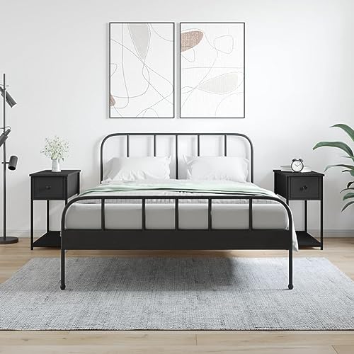 HETFTJN Nachttische 2er Set Schwarz 30x60x60 cm Holzwerkstoff mit Eisenrahmen Modernes Sideboard für Schlafzimmer Wohnzimmer Flur von HETFTJN