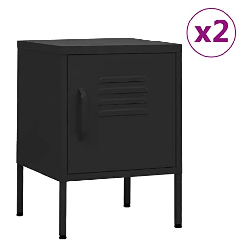 HETFTJN Nachttische 2er Set Schwarz 35x35x51 cm Stahl Modernes Sideboard mit Schloss & Höhenverstellbaren Füßen für Schlafzimmer und Wohnzimmer von HETFTJN