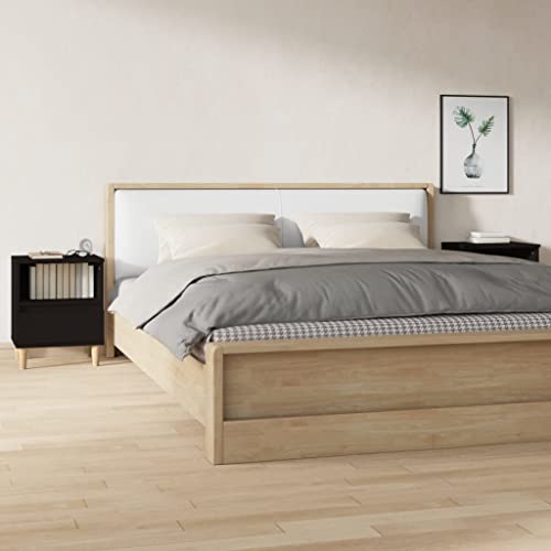 HETFTJN Nachttische 2er Set Schwarz 40x35x50 cm Massivholzbeine Modernes Schlafzimmer Sideboard mit Schublade & Fach platzsparend für kleine Räume von HETFTJN