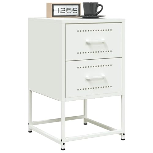 HETFTJN Nachttische 2er Set Weiß 36x39x60,5 cm aus Stahl Modernes Industrial Design Robuste Beistelltische mit viel Stauraum für Schlafzimmer Wohnzimmer Büro von HETFTJN