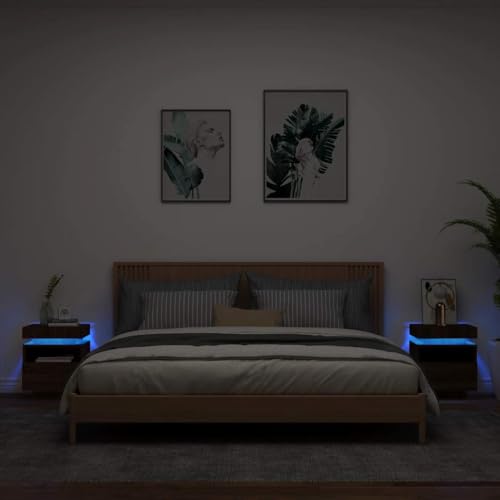 HETFTJN Nachttische 2er Set mit LED Beleuchtung RGB Farbwechsel Modernes Schlafzimmer Sideboard 40x39x48,5 cm Holzwerkstoff Braun Eiche Nachtkommode für Wohnzimmer Flur und Schlafzimmer von HETFTJN
