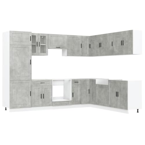 HETFTJN Organizer Vitrinenschrank Küchenbuffet Buffetschrank Vorratsschrank - 14-TLG. Küchenschrank-Set Porto Betongrau Holzwerkstoff für Küche Wohnzimmer Badezimmer Esszimmer von HETFTJN