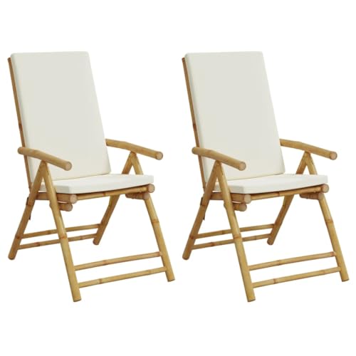 HETFTJN Outdoor Stühle Gartensessel Loungesessel Gartenmöbel - Gartenstühle Klappbar Verstellbar 2 STK. mit Kissen Bambus für Bar Campingplatz Terrasse Outdoor von HETFTJN