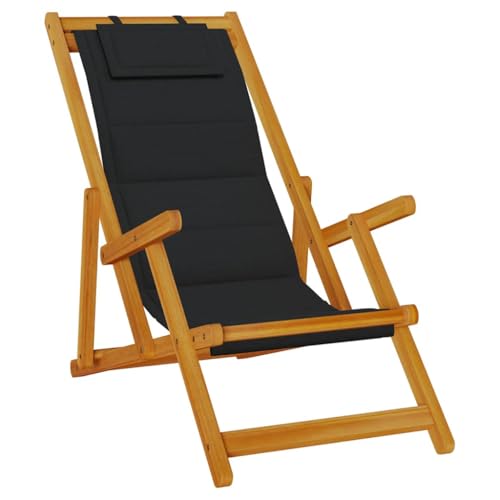HETFTJN Outdoor Stühle Gartenstühle Camping Stuhl Balkonstuhl - Strandstuhl mit Armlehnen Klappbar Schwarz Akazie Textilene für Pool Campingplatz Balkon Terrasse von HETFTJN