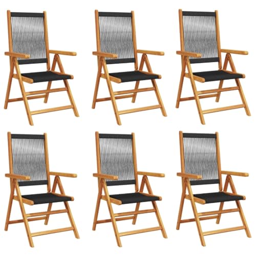 HETFTJN Outdoor Stuhl Gartenstühle Barhocker Camping Stuhl - Gartenstuhl Verstellbar 6 STK. Schwarz Massivholz Akazie für Bar Campingplatz Outdoor Pool von HETFTJN