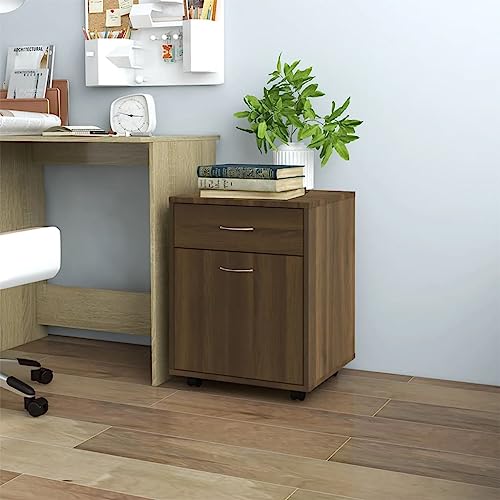HETFTJN Rollschrank Braun Eichen-Optik 45x38x54 cm Holzwerkstoff mit 1 Fach und Schublade Mobiler Lagerschrank mit Rollen für Büro und Haushalt von HETFTJN