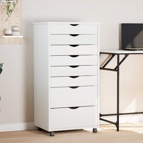 HETFTJN Rollschrank Moss Weiß 8 Schubladen Aktenschrank aus Massivholz Kiefer mit Rollen für Büro Wohnzimmer und Küche 53x39x103 cm HETFTJN Rollschrank Moss Weiß 8 Schubladen Aktenschrank aus Massivholz Kiefer mit Rollen für Büro Wohnzimmer und Küche 53x39x103 cm von HETFTJN