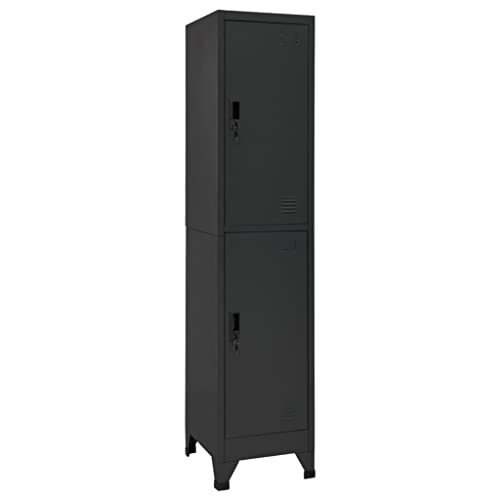 HETFTJN Schließfachschrank Anthrazit 38x45x180 cm Stahlschrank mit abschließbaren Türen Lüftungsschlitzen und Kleiderbügeln für Büro Schule und Haushalt von HETFTJN