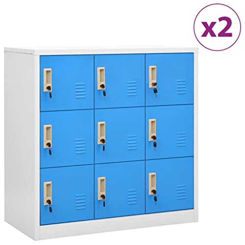HETFTJN Schließfachschrank Set 2 Stück Moderner Metallschrank mit 9 abschließbaren Fächern 90x45x92.5cm Stahl für Büro Schule und Wohnbereich von HETFTJN