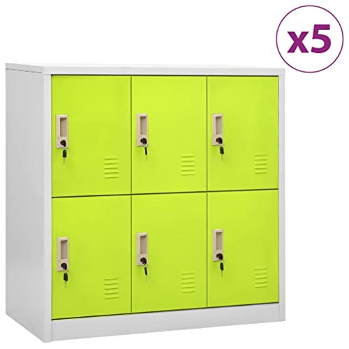 HETFTJN Schließfachschrank Set 6 Fächer Stahlschrank mit Schlössern 90x45x92.5cm Hellgrau Grün Moderner Aufbewahrungsschrank für Büro Schule und Wohnbereich von HETFTJN