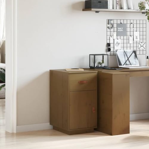 HETFTJN Schreibtischschrank Honigbraun 40x50x75 cm Massivholz Kiefer mit Schublade und 2 Fächern Praktischer Stauraum für Büro und Wohnbereich von HETFTJN