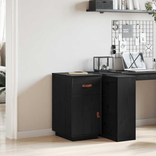 HETFTJN Schreibtischschrank Schwarz 40x 50 x 75 cm Massivholz Kiefer mit Schublade und Fächern Praktischer Aufbewahrungsschrank für Homeoffice und Wohnzimmer von HETFTJN