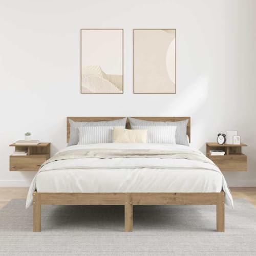 HETFTJN Schwebende Nachttische 2er Set aus Holzwerkstoff Modernes Wand Nachtschrank mit Artisan Eiche Natur 40x31x27 cm Platzsparendes Design für Schlafzimmer und Gästezimmer von HETFTJN