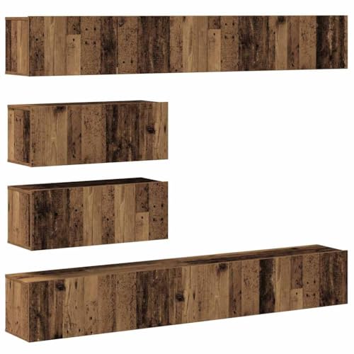 HETFTJN Seidbord Wohnzimmer Tv Ständer Sideboard Wohnzimmer Wohnzimmer Möbel - 6-TLG. TV-Schrank-Set Wandmontage Altholz-Optik Holzwerkstoff für Flur Badezimmer Küche Schlafzimmer von HETFTJN