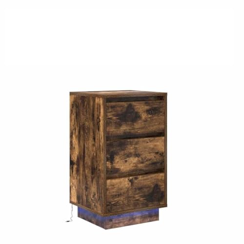 HETFTJN Side Table Bedroom Nachttische Couchtisch Nightstand - Nachttisch mit LED-Leuchten Räuchereiche 38x34x65 cm für Jugendzimmer Balkon Wohnzimmer Schlafzimmer von HETFTJN