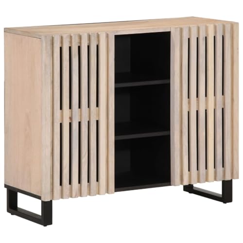 HETFTJN Sideboard 90x 34 x 75 cm Massivholz Mango Industrie Design Stahlgestell Stauraum für Wohnzimmer Schlafzimmer von HETFTJN
