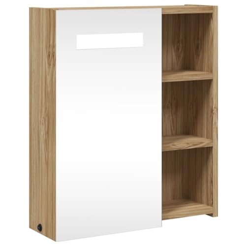 HETFTJN Sideboard Medikamenten Aufbewahrung Badezimmerschrank Schmal Badezimmer Regal - Spiegelschrank mit LED-Beleuchtung Eichenoptik 45x13x52 cm für Badezimmer Flur Wohnzimmer Küche von HETFTJN