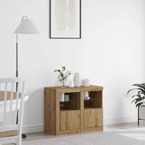 HETFTJN Sideboard Modernes Eichenfurnier Sideboard mit LED Beleuchtung 2 Stück Braun Holzwerkstoff Rechteckig für Wohnzimmer HETFTJN Sideboard Modernes Eichenfurnier Sideboard mit LED Beleuchtung 2 Stück Braun Holzwerkstoff Rechteckig für Wohnzimmer von HETFTJN