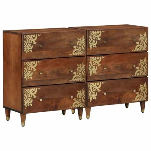 HETFTJN Sideboard Set 2 Stück aus Massivem Mangoholz Honigbraun mit Blumenmuster 60x33.5x75 cm für Wohnzimmer Schlafzimmer und Flur HETFTJN Sideboard Set 2 Stück aus Massivem Mangoholz Honigbraun mit Blumenmuster 60x33.5x75 cm für Wohnzimmer Schlafzimmer und Flur von HETFTJN
