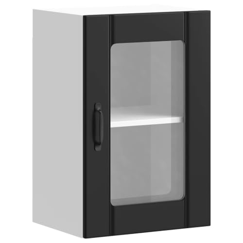 HETFTJN Sideboard Wohnzimmer Apothekerschrank Küche Vorratsschrank Barschrank - Küchen-Hängeschrank mit Glastür Lucca Schwarz für Esszimmer Küche Badezimmer Wohnzimmer von HETFTJN