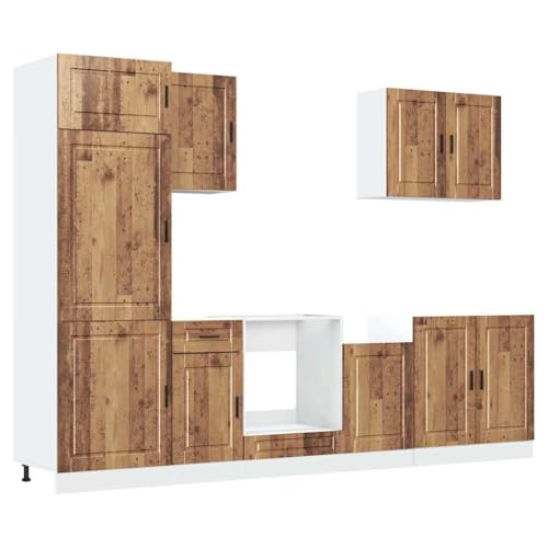 HETFTJN Sideboard Wohnzimmer Küchenunterschrank Küchenbuffet Buffetschrank Vorratsschrank - 7-TLG. Küchenschrank-Set Kalmar Altholz-Optik Holzwerkstoff für Wohnzimmer Küche Esszimmer Badezimmer von HETFTJN