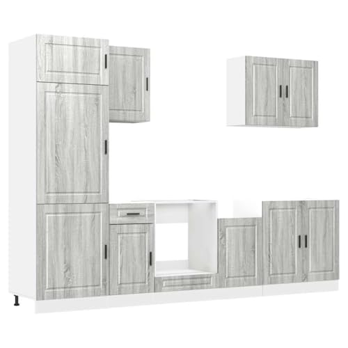 HETFTJN Sideboard Wohnzimmer Küchenunterschrank Küchenbuffet Buffetschrank Vorratsschrank - 7-TLG. Küchenschrank-Set Kalmar Grau Sonoma Holzwerkstoff für Wohnzimmer Küche Esszimmer Badezimmer von HETFTJN