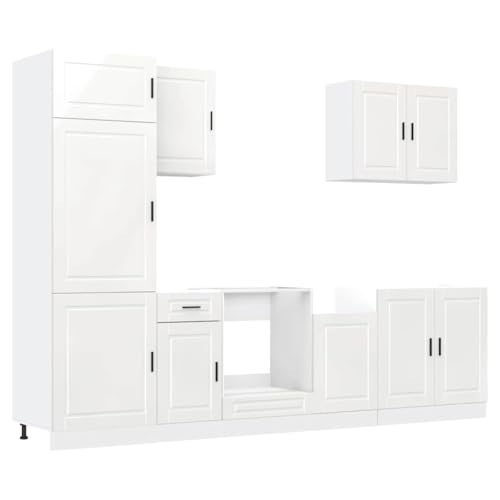 HETFTJN Sideboard Wohnzimmer Küchenunterschrank Küchenbuffet Buffetschrank Vorratsschrank - 7-TLG. Küchenschrank-Set Kalmar Hochglanz-Weiß Holzwerkstoff für Wohnzimmer Küche Esszimmer Badezimmer von HETFTJN