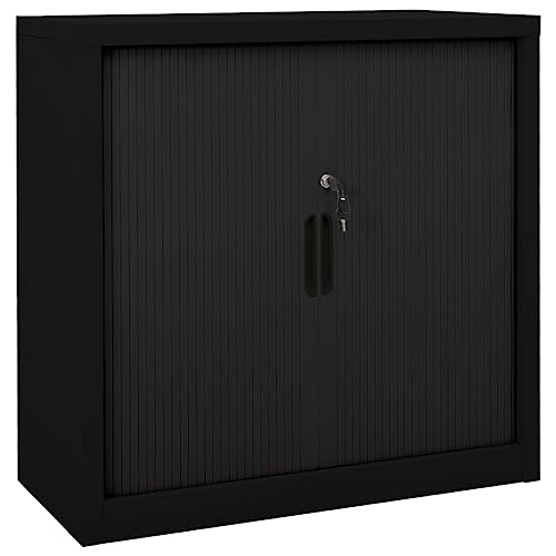 HETFTJN Stahl Schiebetür Schrank 90x40x90 cm Aufbewahrungsschrank mit 2 Höhenverstellbaren Böden und Schloss Robust für Wohnzimmer Küche und Büro von HETFTJN
