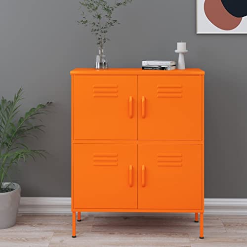 HETFTJN Stahlschrank Orange 80x 35 x 101 5 cm mit 4 Türen und 2 Einlegeböden Robustes Lagermöbel für Wohnzimmer Küche und Garten von HETFTJN