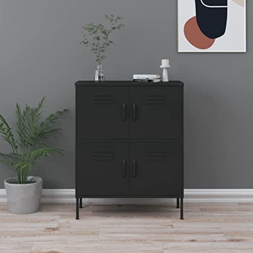 HETFTJN Stahlschrank Schwarz 80x 35 x 101 5 cm Metall Lager Schrank mit 4 Türen und 2 Regalen für Wohnzimmer Küche und Büro von HETFTJN