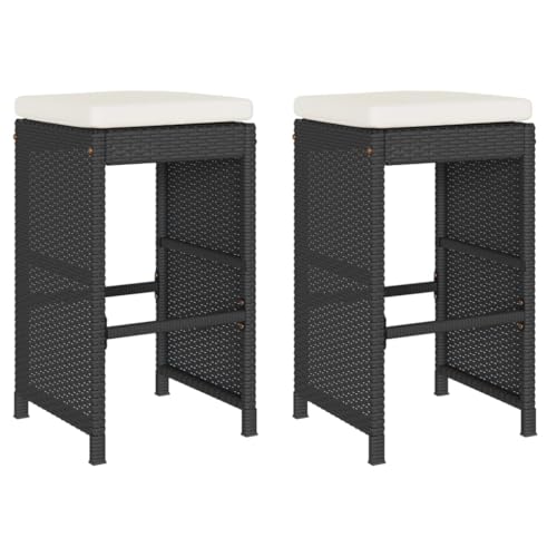 HETFTJN Strandkörbe Barhocker Gartenstuhl Loungesessel Outdoor - Garten-Barhocker mit Kissen 2 STK. Schwarz Poly Rattan für Bar Balkon Terrasse Outdoor von HETFTJN