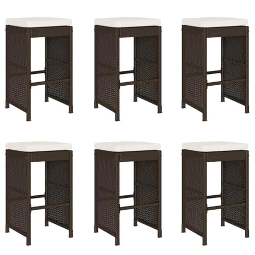 HETFTJN Strandkörbe Barhocker Gartenstuhl Loungesessel Outdoor - Garten-Barhocker mit Kissen 6 STK. Braun Poly Rattan für Bar Balkon Terrasse Outdoor von HETFTJN