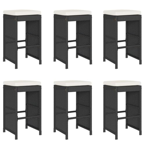 HETFTJN Strandkörbe Barhocker Gartenstuhl Loungesessel Outdoor - Garten-Barhocker mit Kissen 6 STK. Schwarz Poly Rattan für Bar Balkon Terrasse Outdoor von HETFTJN