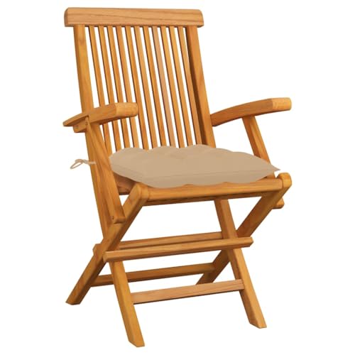 HETFTJN Strandkörbe Gartenstühle Strandstuhl Loungesessel Outdoor - Gartenstühle mit Beigen Kissen 3 STK. Massivholz Teak für Bar Terrasse Pool Outdoor von HETFTJN