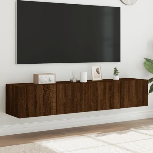 HETFTJN TV-Wandschränke mit LED-Leuchten 2 STK, Tv Table Fernsehschrank Holz Tv Eckschrank Beistelltisch Geeignet für Den Flur Wohnzimmer Fernseher Schlafzimmer Braun Eichen-Optik von HETFTJN
