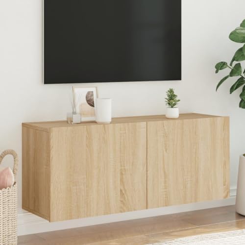 HETFTJN TV-Wandschrank, Fernsehschrank Holz Tv Eckschrank Sideboard Holz Beistelltisch Geeignet für Fernseher Kleine Räume Wohnzimmer Schlafzimmer Sonoma-Eiche 100x30x41 cm von HETFTJN