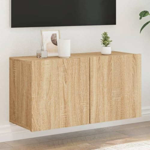 HETFTJN TV-Wandschrank, Fernsehschrank Holz Tv Eckschrank Sideboard Holz Beistelltisch Geeignet für Fernseher Kleine Räume Wohnzimmer Schlafzimmer Sonoma-Eiche 80x30x41 cm von HETFTJN