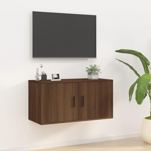 HETFTJN TV-Wandschrank, Sideboard Holz Wohnzimmertisch Tv Wandschrank Tv Board Geeignet für Wohnzimmer Kleine Räume Den Flur Schlafzimmer Braun Eichen-Optik 80x34,5x40 cm von HETFTJN