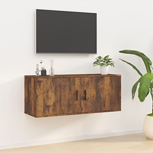 HETFTJN TV-Wandschrank, Sideboard Holz Wohnzimmertisch Tv Wandschrank Tv Board Geeignet für Wohnzimmer Kleine Räume Den Flur Schlafzimmer Räuchereiche 100x34,5x40 cm von HETFTJN