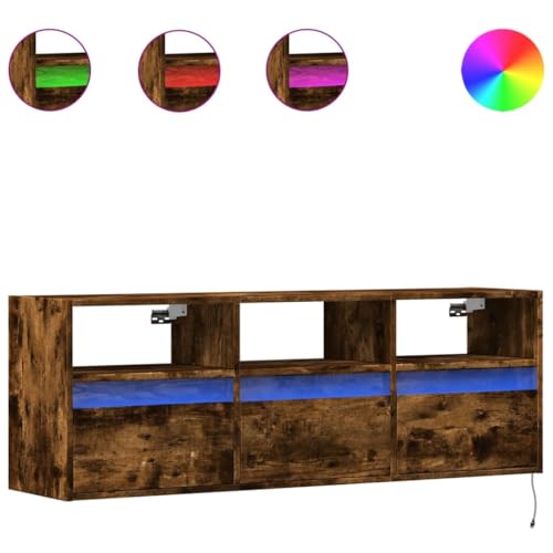 HETFTJN Televizyon Tv Board Tv Ständer Sideboard Wohnzimmer - TV-Wandschrank mit LED-Beleuchtung Räuchereiche 130x31x45 cm für Wohnzimmer Flur Schlafzimmer Küche von HETFTJN