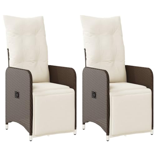 HETFTJN Terrassenstuhl Gartenstühle Gartenstuhl Loungesessel Outdoor - Gartensessel mit Kissen 2 STK. Verstellbar Braun Poly Rattan für Outdoor Campingplatz Garten Pool von HETFTJN