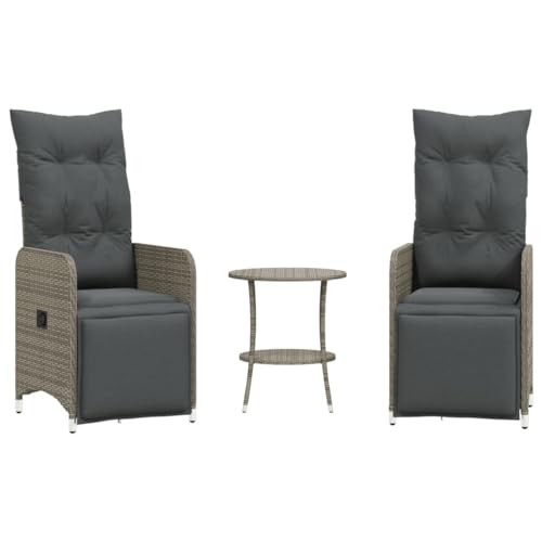 HETFTJN Terrassenstuhl Gartenstühle Gartenstuhl Loungesessel Outdoor - -Lehnstühle 2 STK. mit Tisch Grau Poly Rattan für Outdoor Campingplatz Garten Pool von HETFTJN