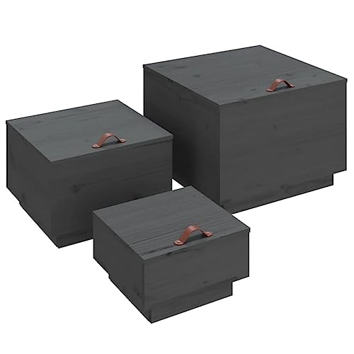 HETFTJN Vorratsschrank Küche Schrank Organizer Apothekerschrank Werkstattschrank - Aufbewahrungsboxen mit Deckeln 3 STK. Grau Massivholz Kiefer für Werkstatt Outdoor Flur Garten von HETFTJN
