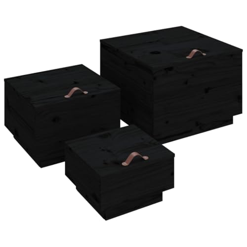 HETFTJN Vorratsschrank Küche Schrank Organizer Apothekerschrank Werkstattschrank - Aufbewahrungsboxen mit Deckeln 3 STK. Schwarz Massivholz Kiefer für Werkstatt Outdoor Flur Garten von HETFTJN