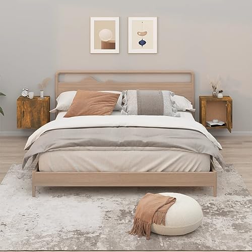 HETFTJN Wand-Nachttisch 2er Set Räuchereiche 50x30x47 cm Massiver Holzwerkstoff Modernes platzsparendes Design für Schlafzimmer Flur und Wohnzimmer von HETFTJN