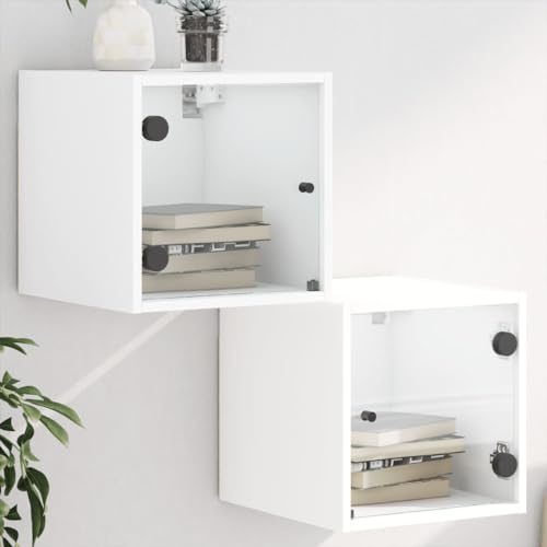 HETFTJN Wand-Nachttisch Weiß 2er Set 35x37x35 cm schwebend mit Glastür Modernes Design Robust & Langlebig für Schlafzimmer Flur Wohnzimmer HETFTJN Wand-Nachttisch Weiß 2er Set 35x37x35 cm schwebend mit Glastür Modernes Design Robust & Langlebig für Schlafzimmer Flur Wohnzimmer von HETFTJN