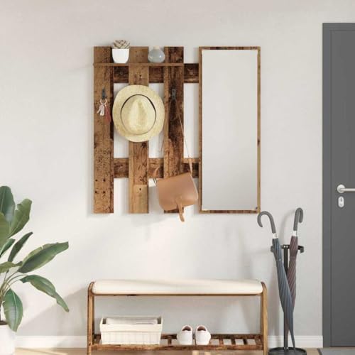 HETFTJN Wandgarderobe Altes Holz 100x10x100cm Holzwerkstoff Wandmontiert Modernes Design mit Mehreren Haken für Flur Wohnzimmer und Eingangsbereich von HETFTJN