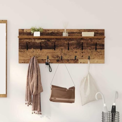 HETFTJN Wandgarderobe Altholz 100x40x12cm Holzwerkstoff Wandmontiert mit Regalen & Haken Modernes Design für Flur Eingangsbereich Wohnzimmer HETFTJN Wandgarderobe Altholz 100x40x12cm Holzwerkstoff Wandmontiert mit Regalen & Haken Modernes Design für Flur Eingangsbereich Wohnzimmer von HETFTJN