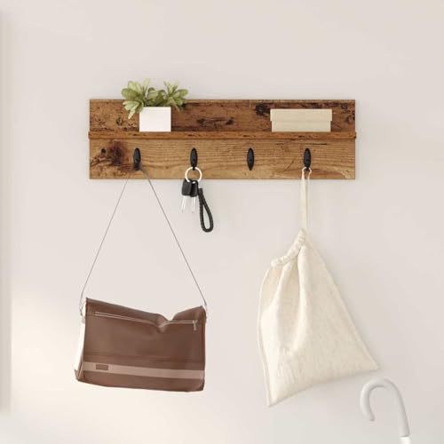HETFTJN Wandgarderobe Altholz 60 x 10.5 x 18 cm Moderner Garderobenständer aus Holzwerkstoff mit Metallhaken für Flur Eingang und Wohnzimmer HETFTJN Wandgarderobe Altholz 60 x 10.5 x 18 cm Moderner Garderobenständer aus Holzwerkstoff mit Metallhaken für Flur Eingang und Wohnzimmer von HETFTJN